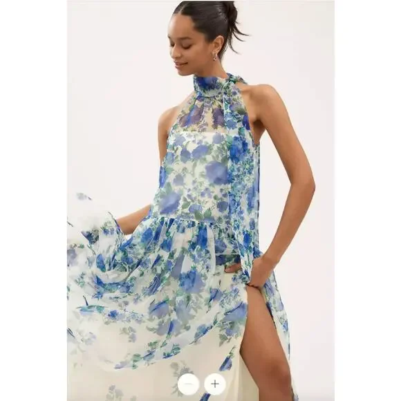 bhldn kendall sleeveless high neck organza mini dress BHLDN Kendall Sleeveless High-Neck Organza Mini Dress